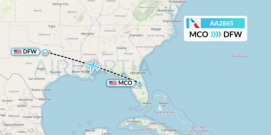 AA2865 American Airlines Flight Map: Orlando to Dallas