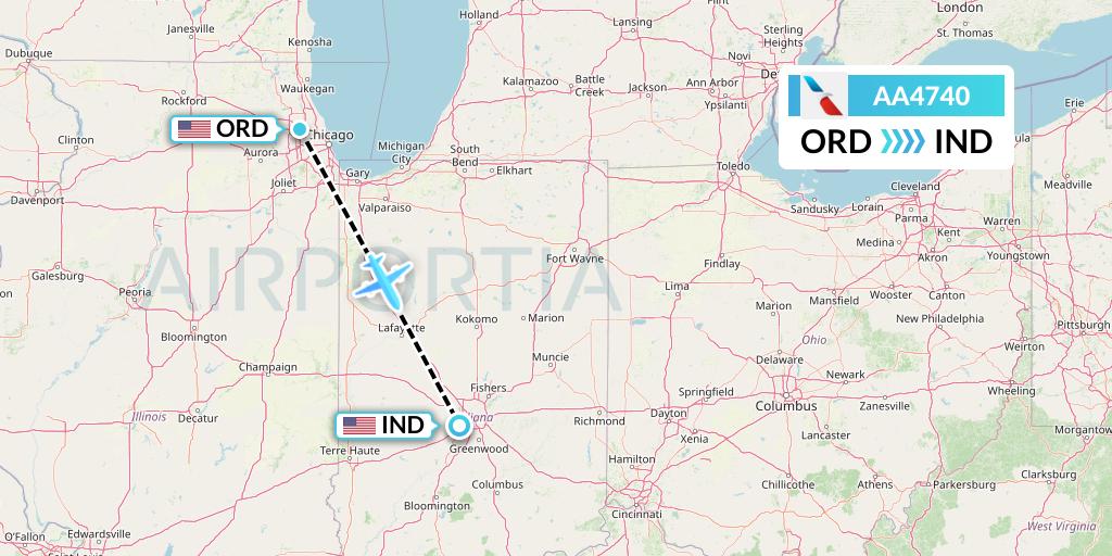 AA4740 American Airlines Flight Map: Chicago to Indianapolis