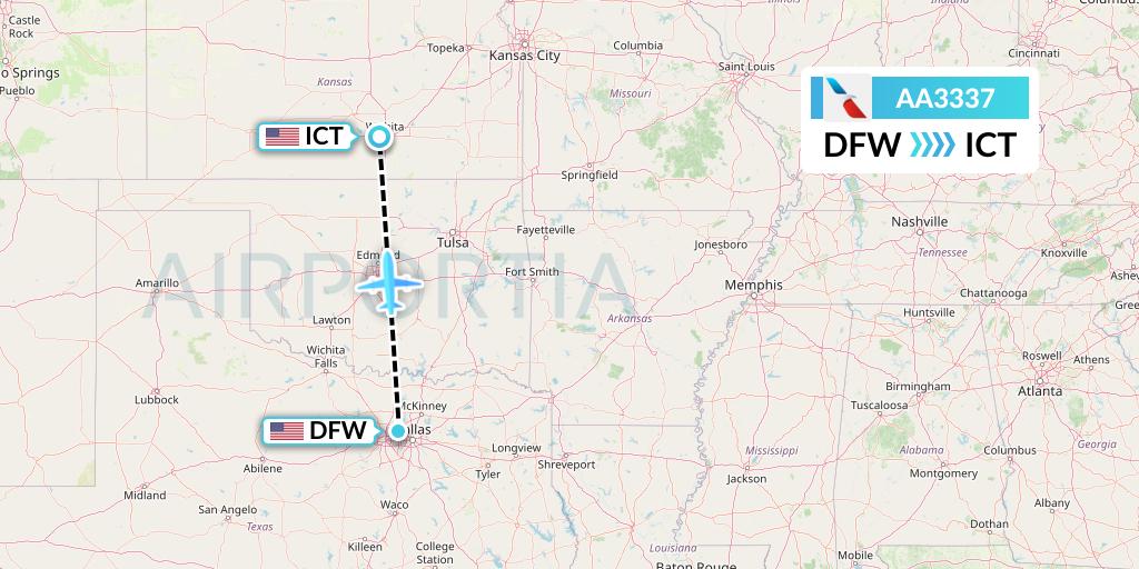 AA3337 American Airlines Flight Map: Dallas to Wichita