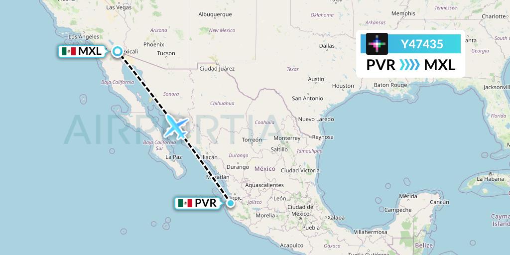 Y47435 Volaris Flight Map: Puerto Vallarta to Mexicali