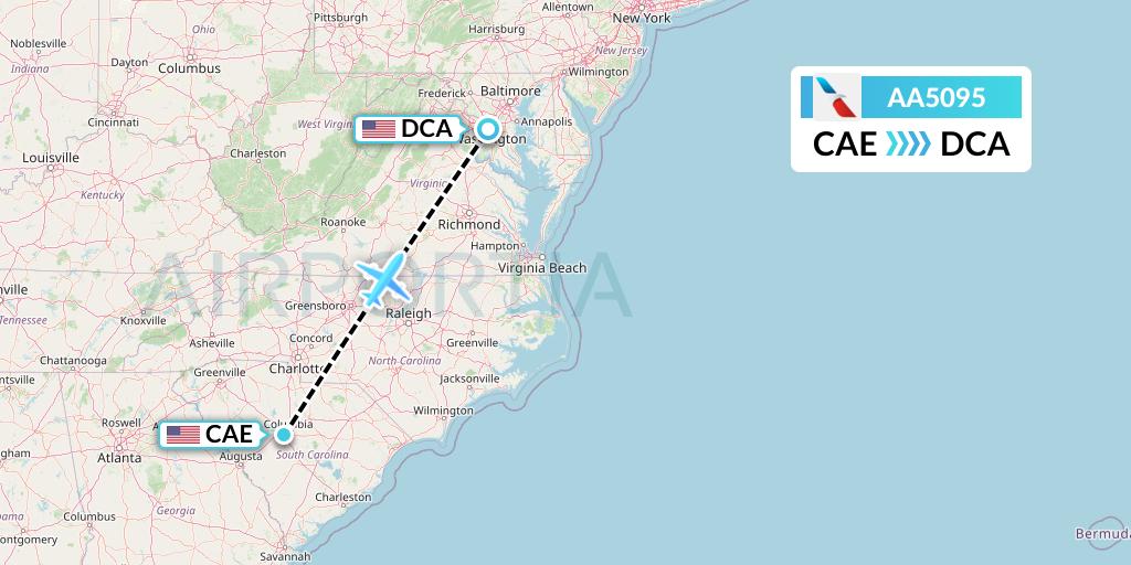 AA5095 American Airlines Flight Map: Columbia to Washington