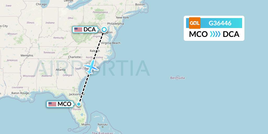 G36446 GOL Transportes Aeros Flight Map: Orlando to Washington