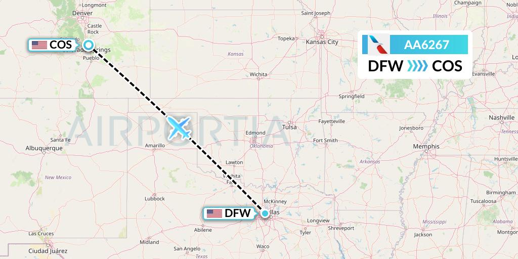 AA6267 American Airlines Flight Map: Dallas to Colorado Springs