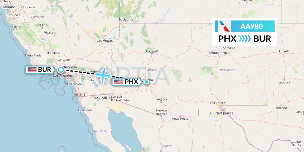 AA980 American Airlines Flight Map: Phoenix to Burbank