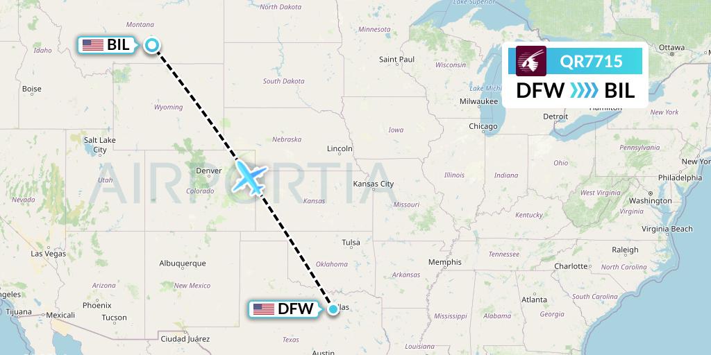 QR7715 Qatar Airways Flight Map: Dallas to Billings