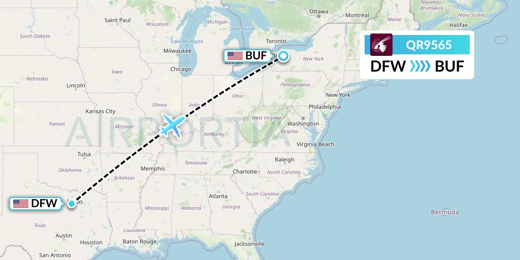 QR9565 Qatar Airways Flight Map: Dallas to Buffalo