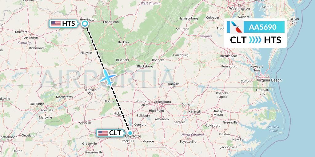 AA5690 American Airlines Flight Map: Charlotte to Huntington
