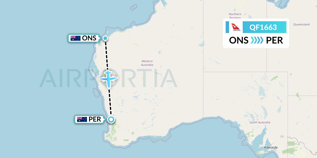 QF1663 Qantas Flight Map: Onslow to Perth