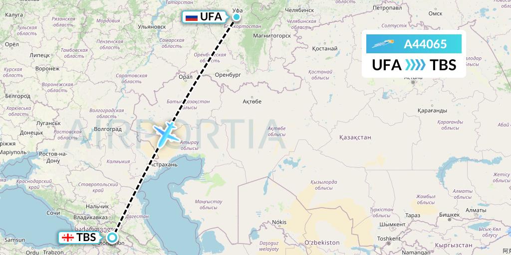 A44065 Azimuth Airlines Flight Map: Ufa to Tbilisi