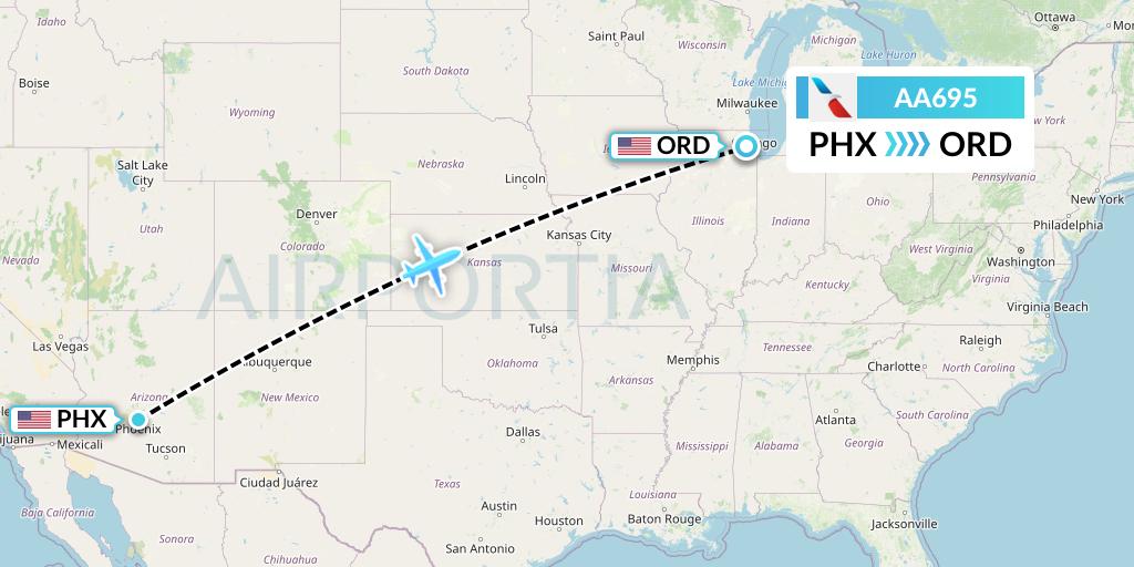 AA695 American Airlines Flight Map: Phoenix to Chicago