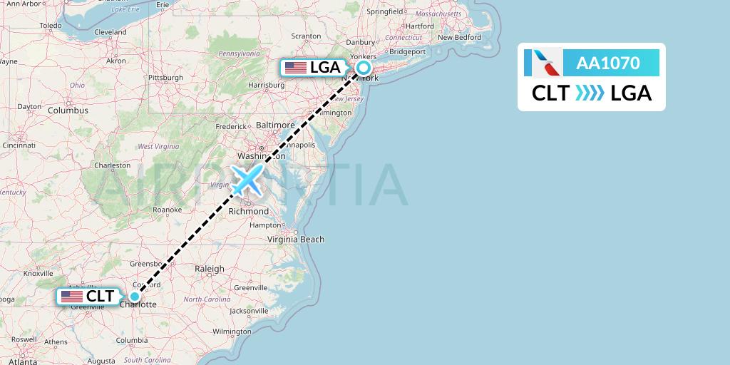 AA1070 American Airlines Flight Map: Charlotte to New York