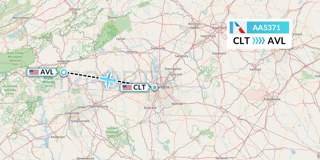 AA5371 American Airlines Flight Map: Charlotte to Asheville