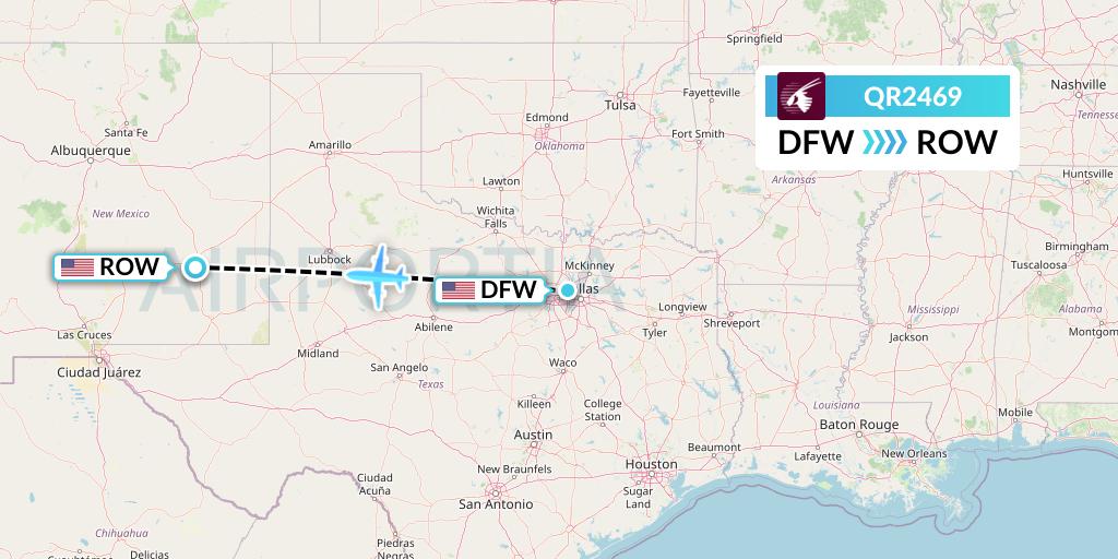 QR2469 Qatar Airways Flight Map: Dallas to Roswell