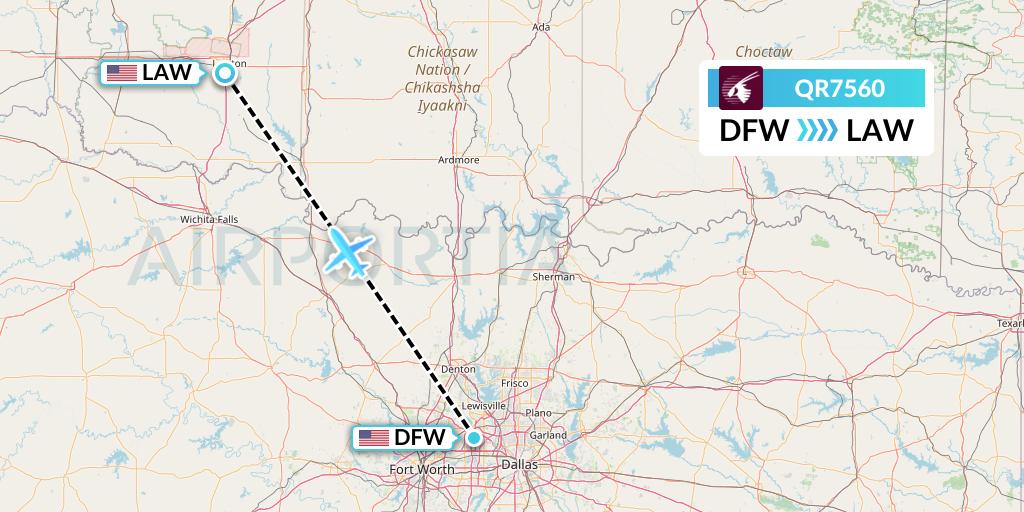 QR7560 Qatar Airways Flight Map: Dallas to Lawton