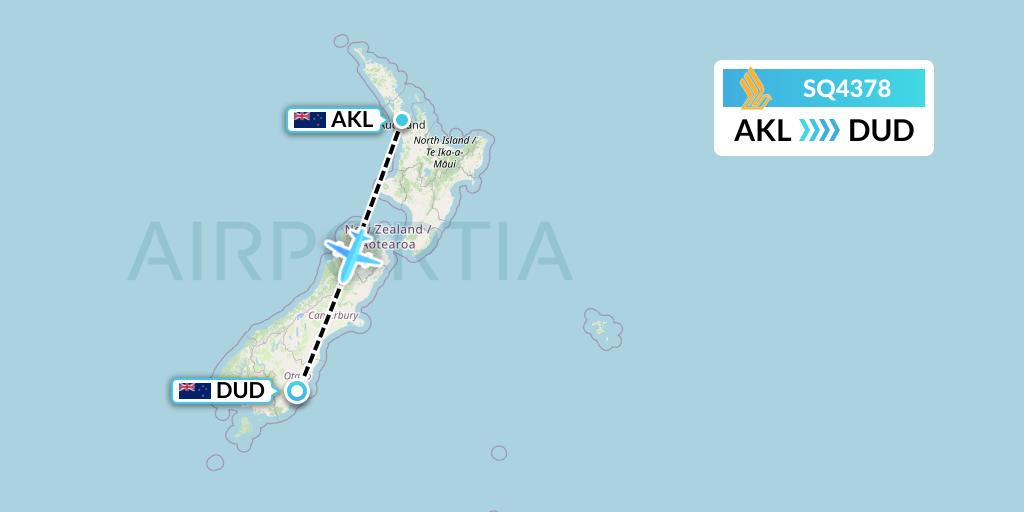 SQ4378 Singapore Airlines Flight Map: Auckland to Dunedin