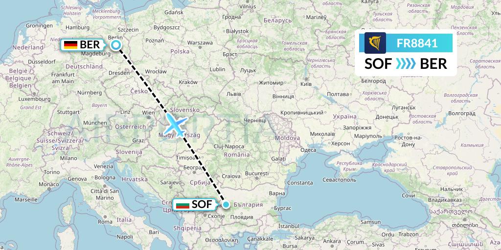 FR8841 Ryanair Flight Map: Sofia to Berlin