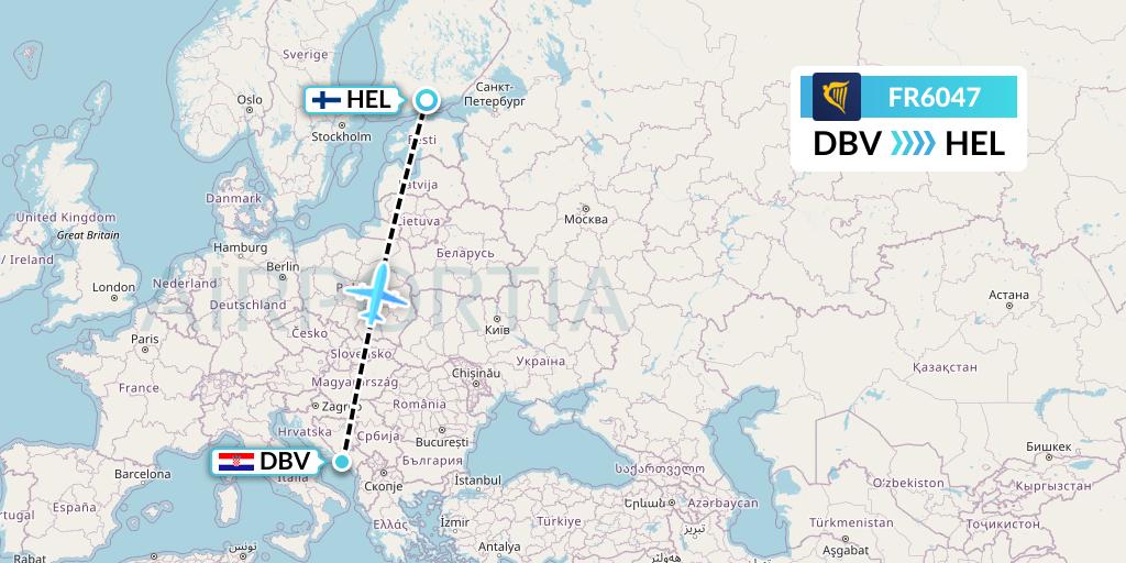 FR6047 Ryanair Flight Map: Dubrovnik to Helsinki