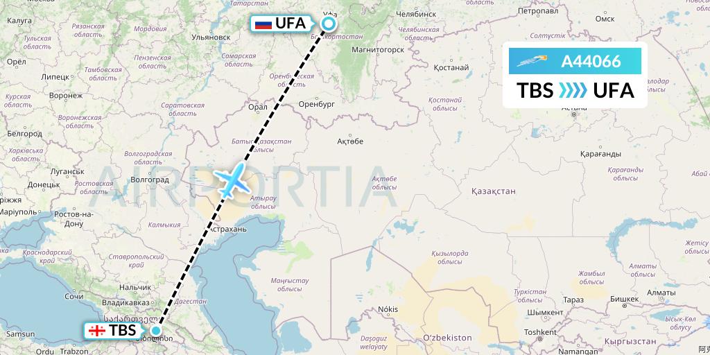 A44066 Azimuth Airlines Flight Map: Tbilisi to Ufa
