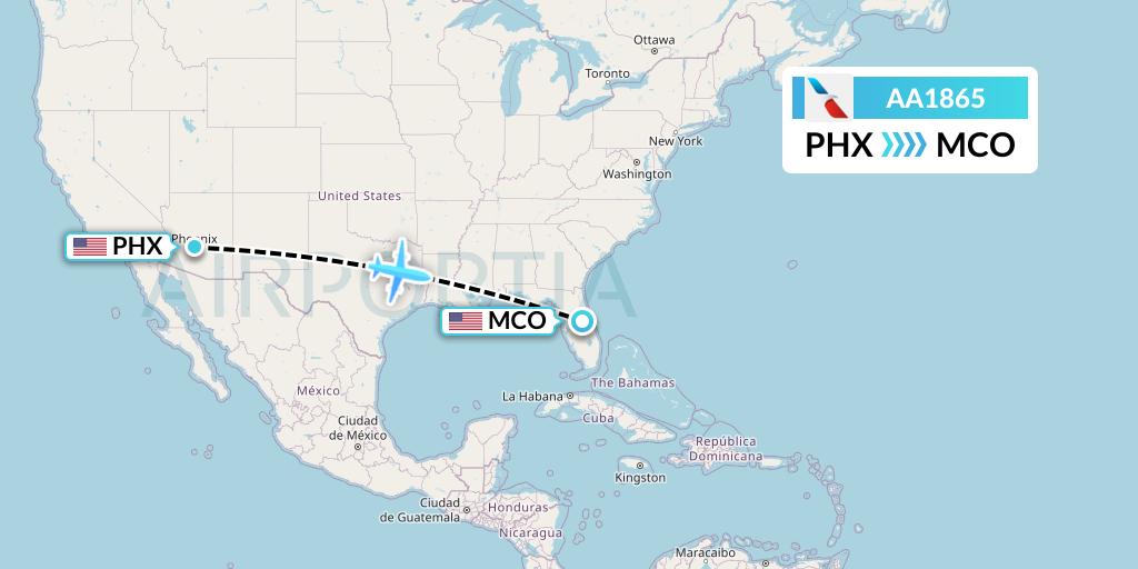 AA1865 American Airlines Flight Map: Phoenix to Orlando