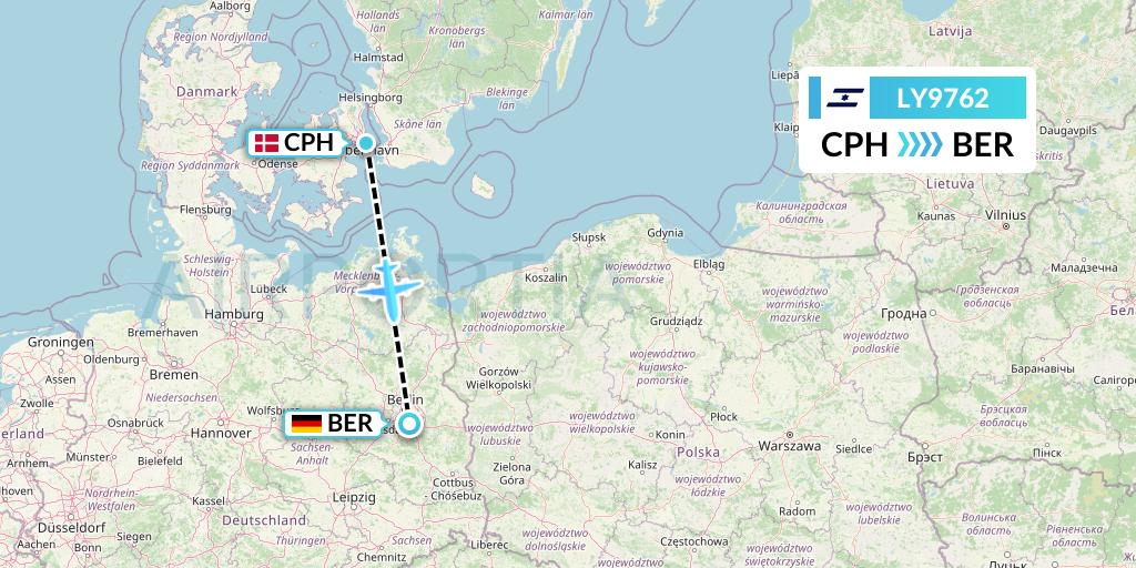 LY9762 El Al Flight Map: Copenhagen to Berlin