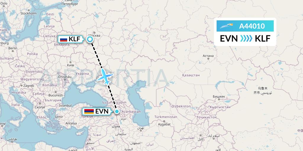 A44010 Azimuth Airlines Flight Map: Yerevan to Kaluga