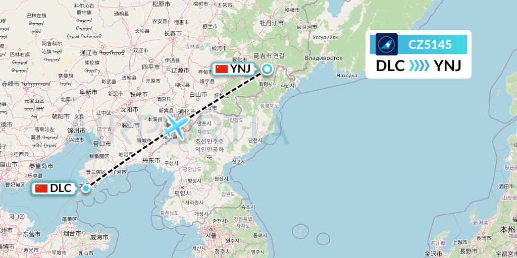 CZ5145 China Southern Airlines Flight Map: Dalian to Yanji