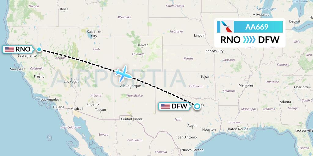 AA669 American Airlines Flight Map: Reno to Dallas