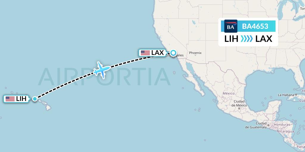 BA4653 British Airways Flight Map: Lihue to Los Angeles