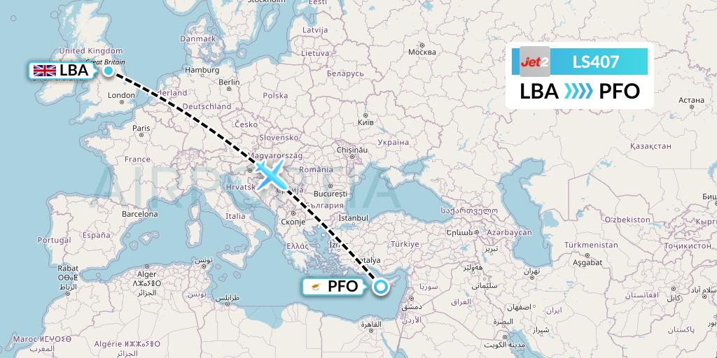 LS407 Jet2 Flight Map: Leeds to Pafos