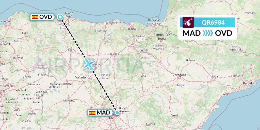 QR6984 Qatar Airways Flight Map: Madrid to Asturias