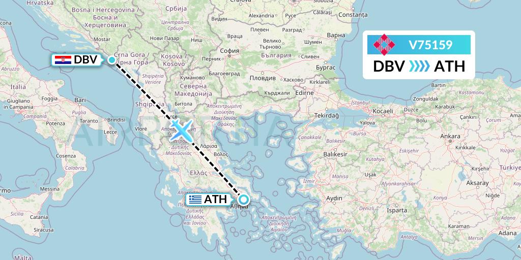 V75159 Volotea Flight Map: Dubrovnik to Athens