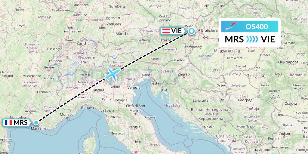 OS400 Austrian Airlines Flight Map: Marseille to Vienna