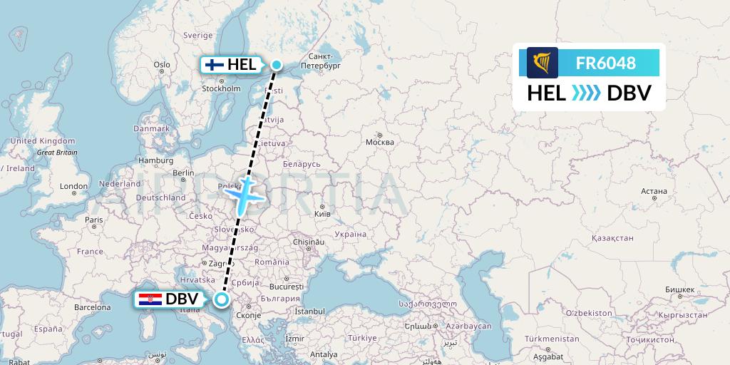FR6048 Ryanair Flight Map: Helsinki to Dubrovnik
