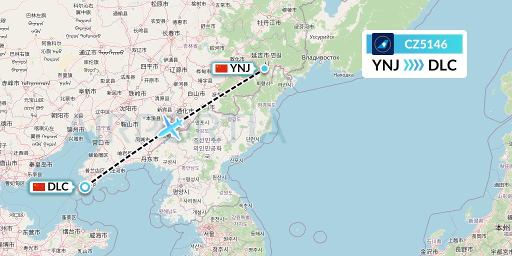 CZ5146 China Southern Airlines Flight Map: Yanji to Dalian