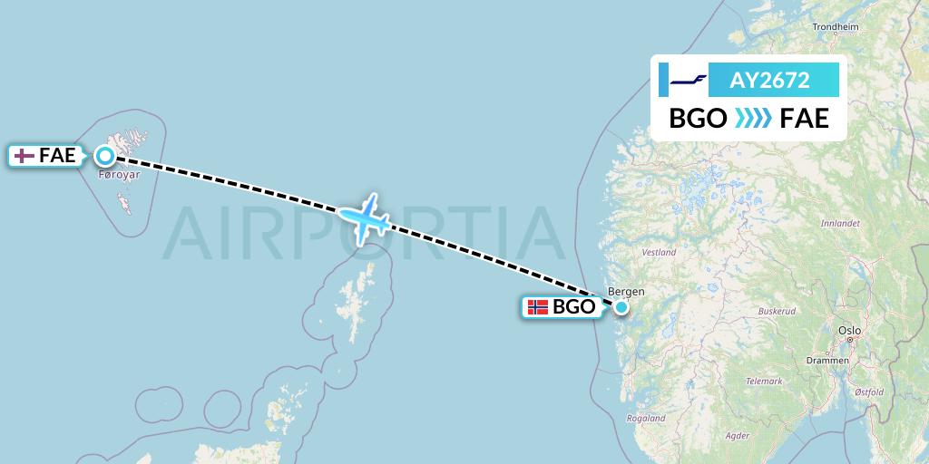 AY2672 Finnair Flight Map: Bergen to Vagar