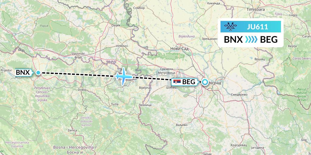 JU611 AirSERBIA Flight Map: Banja Luka to Belgrade