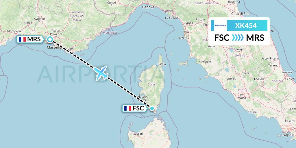 XK454 Air Corsica Flight Map: Figari to Marseille