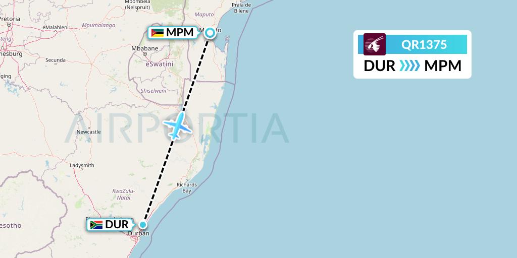 QR1375 Qatar Airways Flight Map: Durban to Maputo