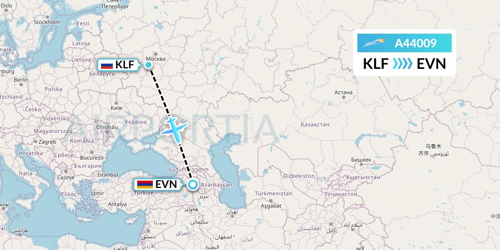 A44009 Azimuth Airlines Flight Map: Kaluga to Yerevan