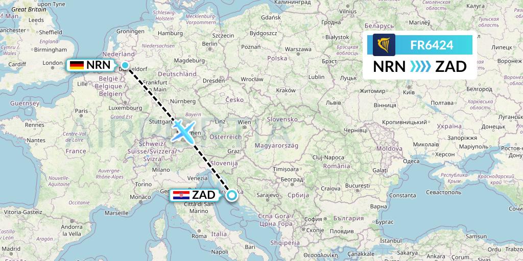 FR6424 Ryanair Flight Map: Weeze to Zadar