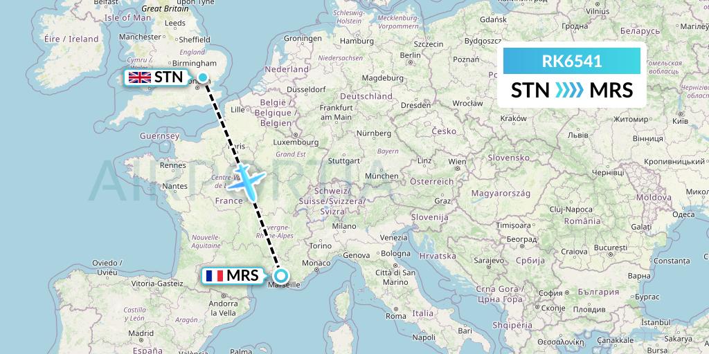 RK6541 Ryanair UK Flight Map: London to Marseille