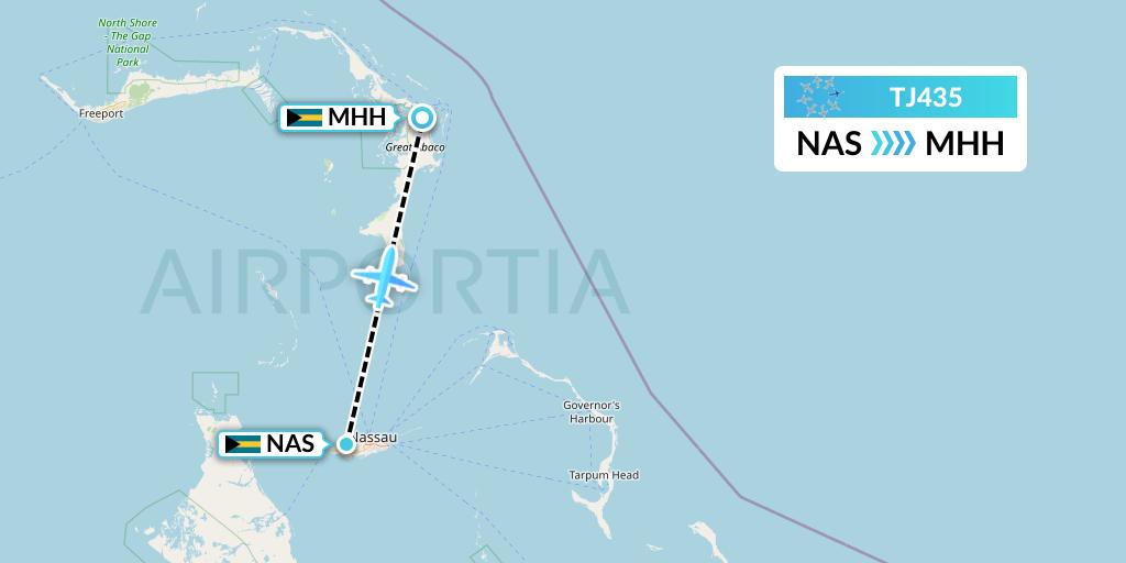 TJ435 Tradewind Aviation Flight Map: Nassau to Marsh Harbour