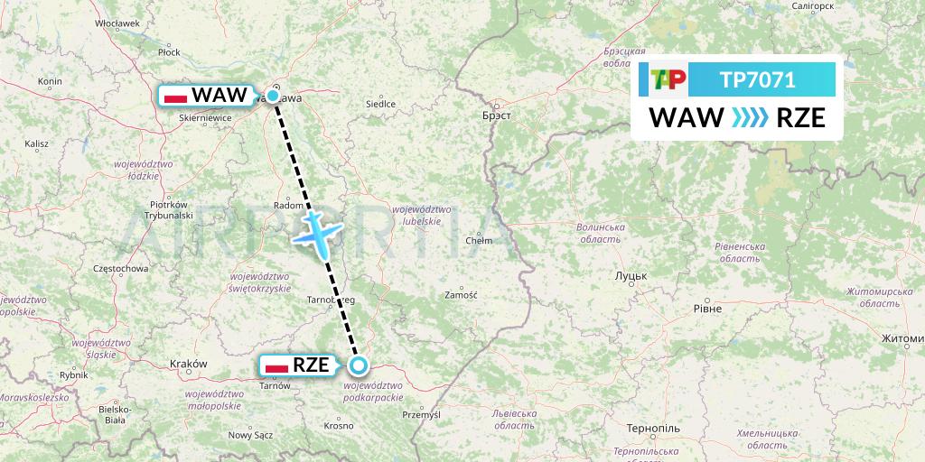 TP7071 TAP Portugal Flight Map: Warsaw to Rzeszow
