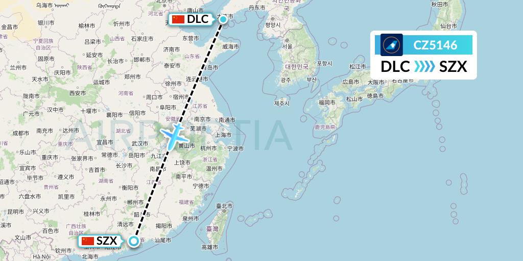 CZ5146 China Southern Airlines Flight Map: Dalian to Shenzhen