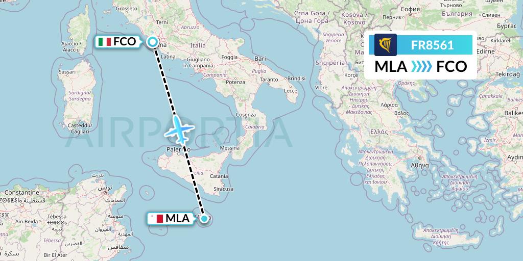 FR8561 Ryanair Flight Map: Malta to Rome