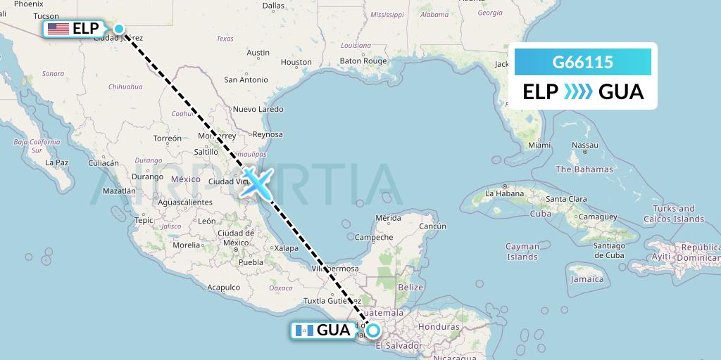 G66115 Fly Arna Flight Map: El Paso to Guatemala City