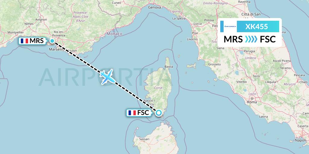 XK455 Air Corsica Flight Map: Marseille to Figari