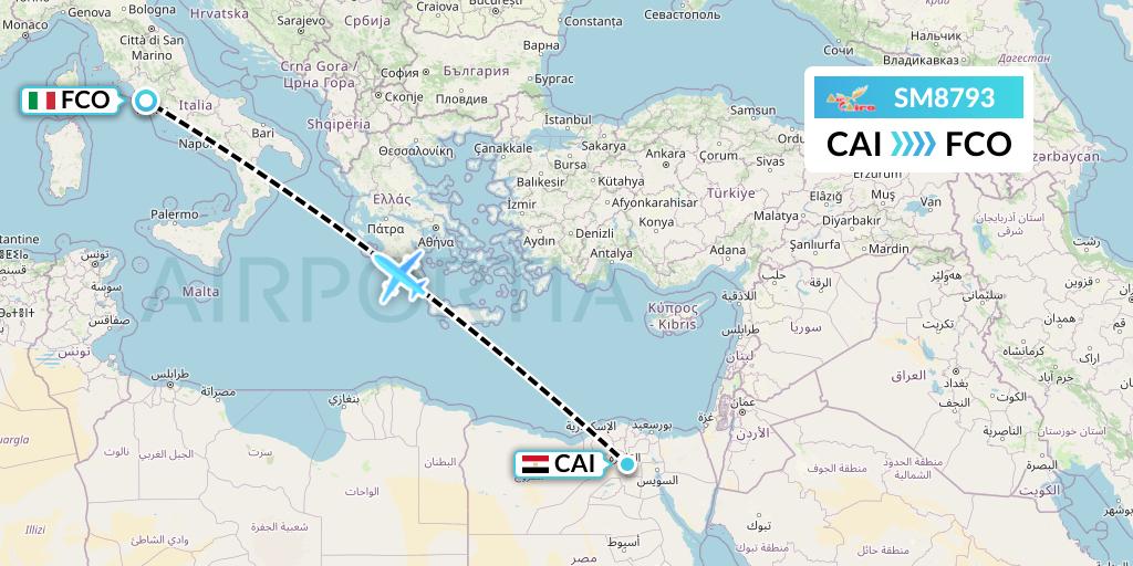 SM8793 Air Cairo Flight Map: Cairo to Rome