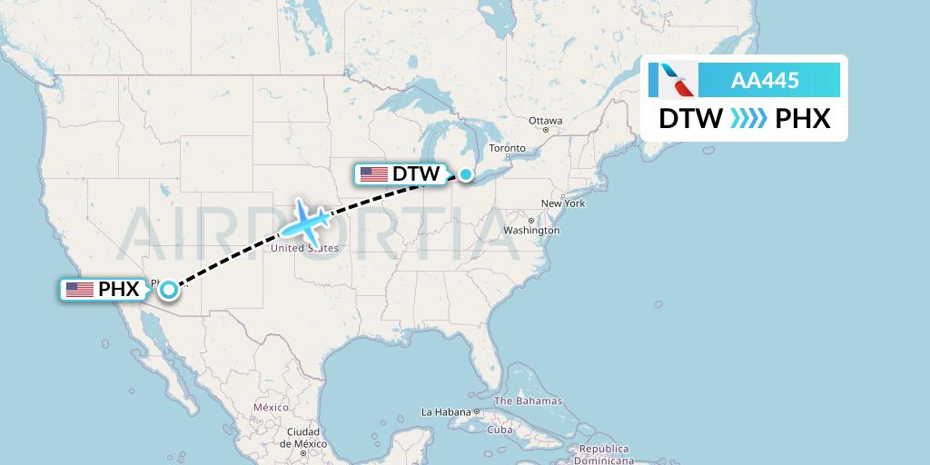 AA445 American Airlines Flight Map: Detroit to Phoenix