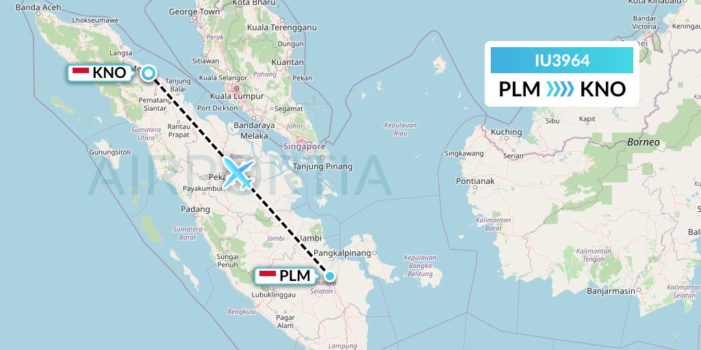IU3964 Pt. Super Air Jet Flight Map: Palembang to Medan